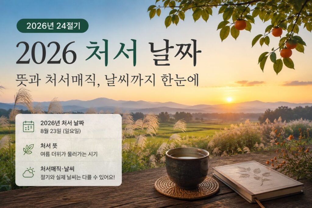 2026 처서 날짜 8월 23일과 처서 뜻, 처서매직 및 실제 날씨 확인을 정리한 이미지