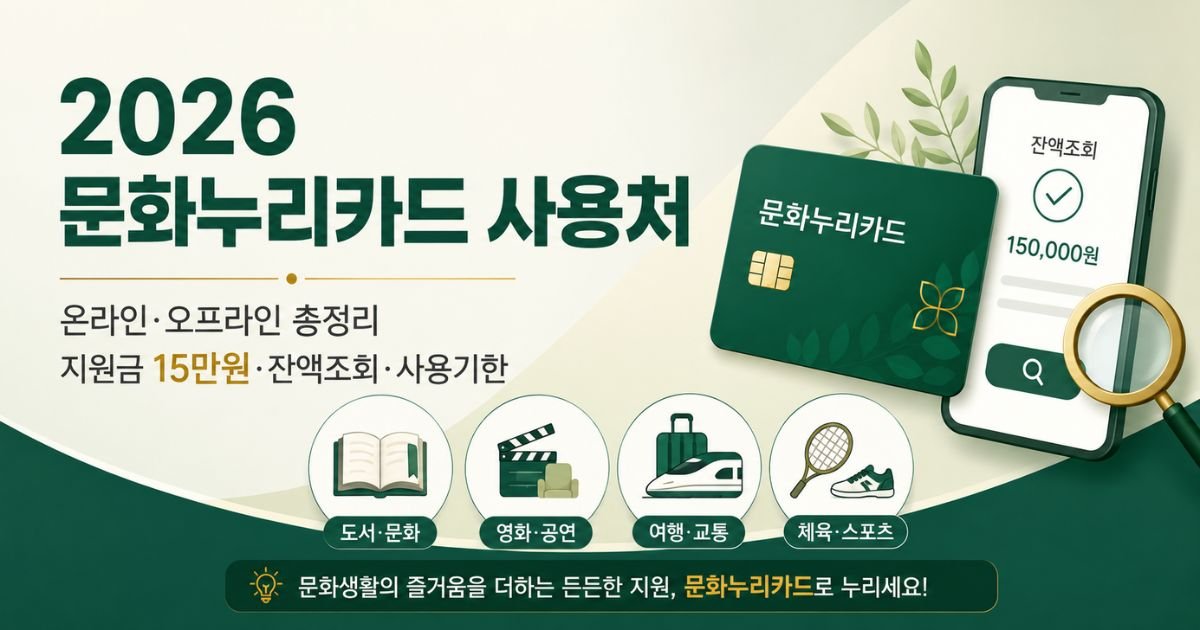 2026 문화누리카드 사용처 온라인 오프라인 가맹점과 지원금 15만원 잔액조회 사용기한 안내