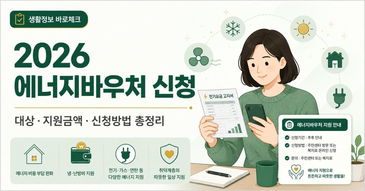 2026 에너지바우처 신청 대상과 지원금액, 신청방법을 안내하는 대표 이미지