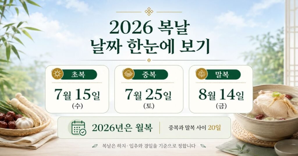 2026 복날 날짜와 초복·중복·말복 일정, 월복 여부 안내