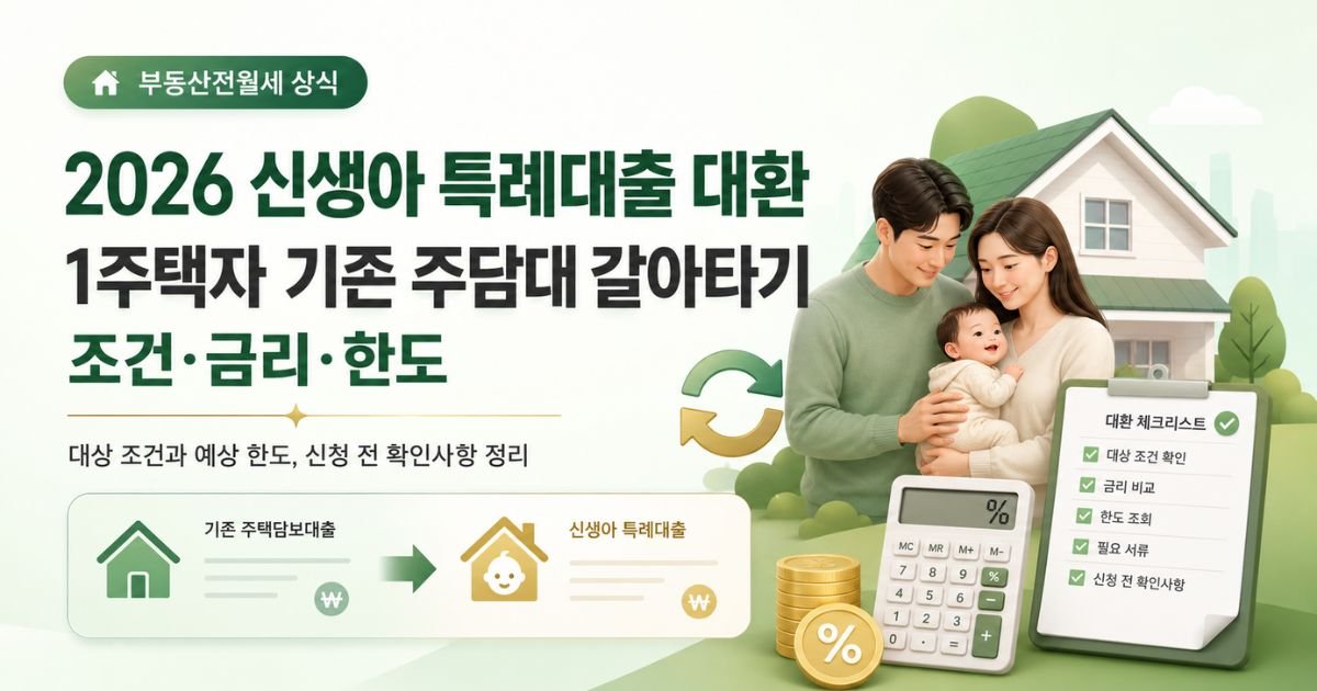 2026 신생아 특례대출 대환 조건과 1주택자 기존 주담대 갈아타기 안내