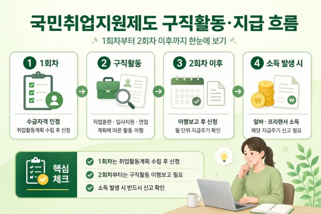 국민취업지원제도 구직촉진수당 구직활동 1회차 2회차 지급 흐름