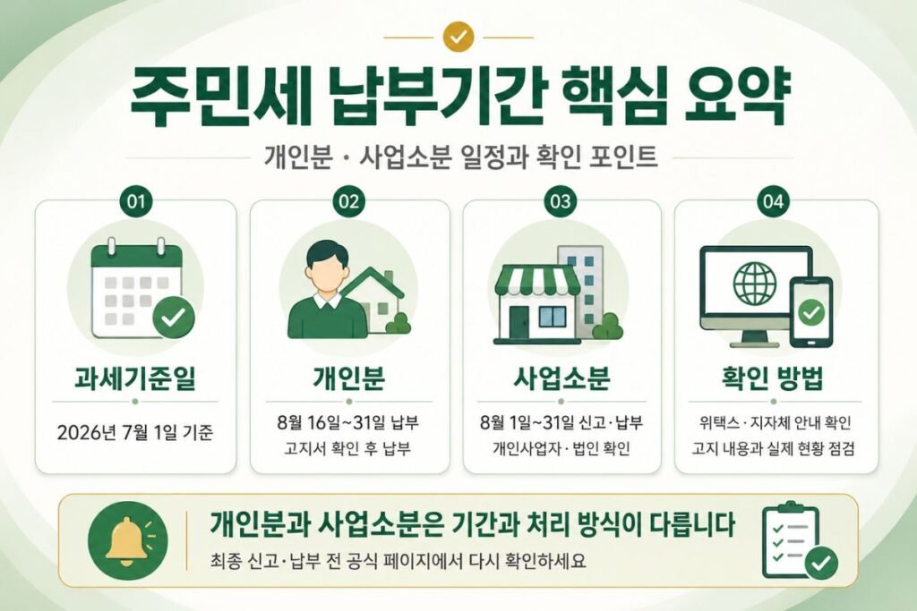 주민세 납부기간 핵심 요약과 개인분·사업소분 신고 납부 일정 안내
