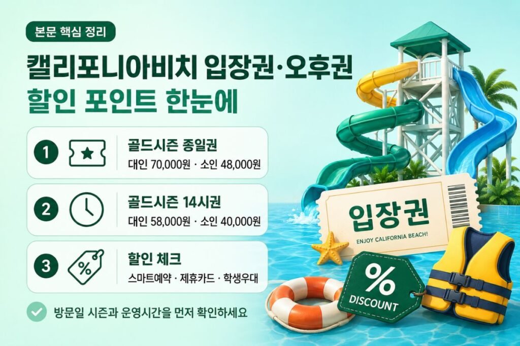 2026 캘리포니아비치 가격 할인 골드시즌 종일권·14시권·할인 방법 안내
