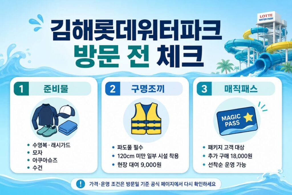 2026 김해롯데워터파크 가격 할인 방문 전 준비물·구명조끼 대여료·매직패스 조건 체크리스트 이미지