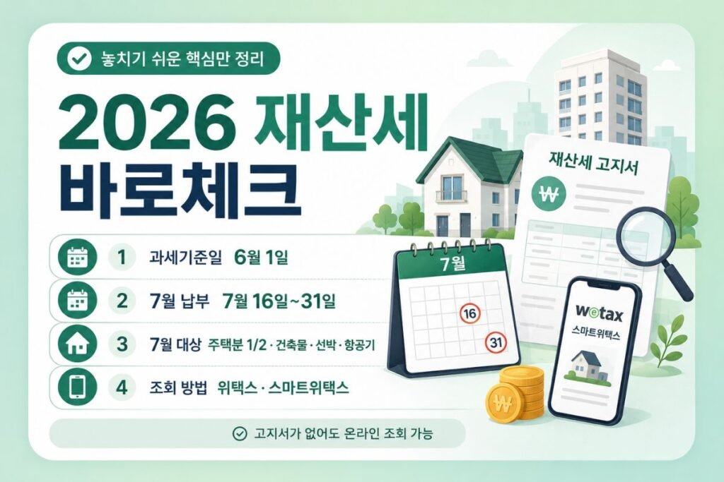 2026 재산세 납부기간 과세기준일과 7월 납부 대상 위택스 조회 방법 요약