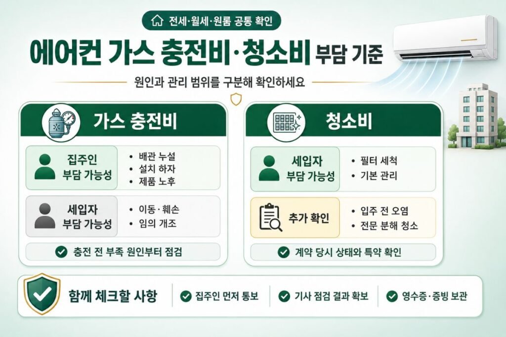 전세 에어컨 수리비 가스 충전비와 청소비의 집주인·세입자 부담 기준 요약