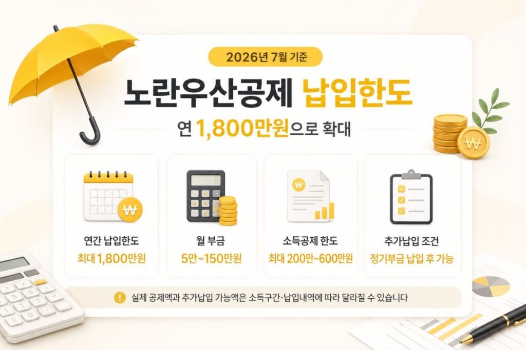 노란우산공제 납입한도 연 1800만원과 월 부금·소득공제 한도 요약