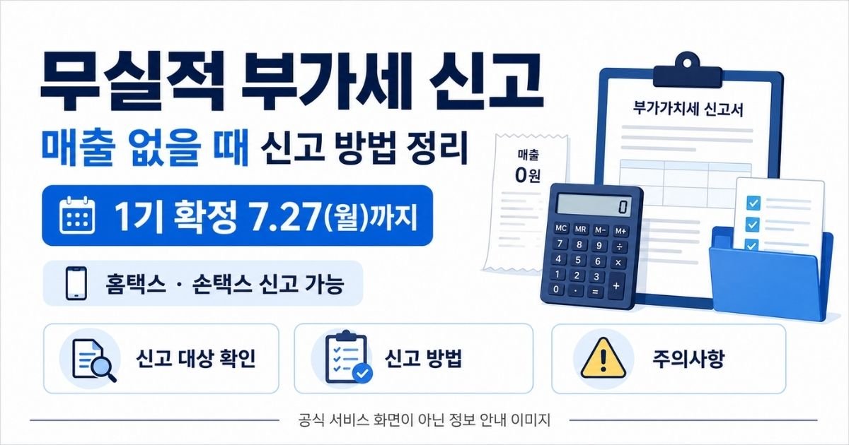 무실적 부가세 신고 신고 대상 확인 신고 방법 신고 기한 안내 이미지