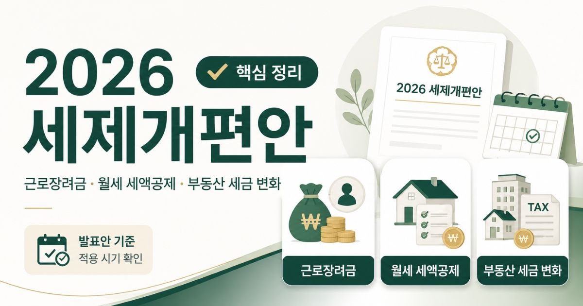 세제개편안 핵심 정리와 근로장려금 월세 세액공제 부동산 세금 변화를 보여주는 대표 이미지