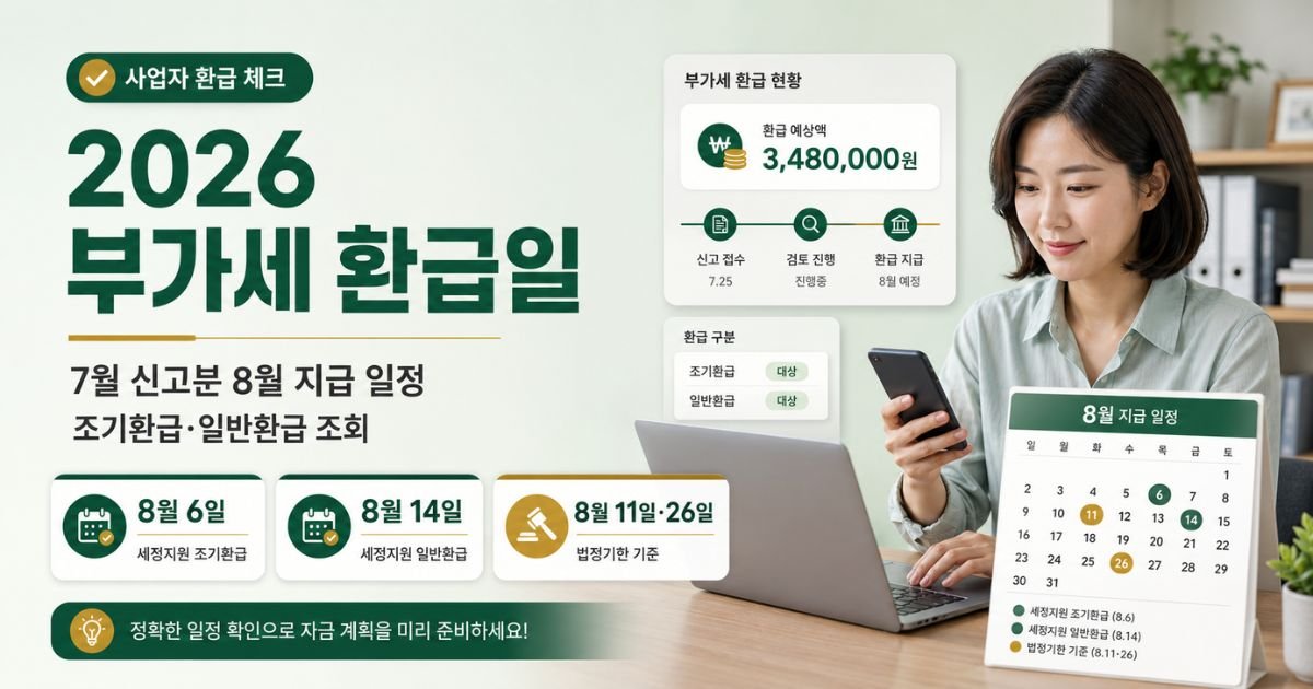 부가세 환급일 2026년 7월 신고분 8월 지급 일정과 조기환급 일반환급 안내