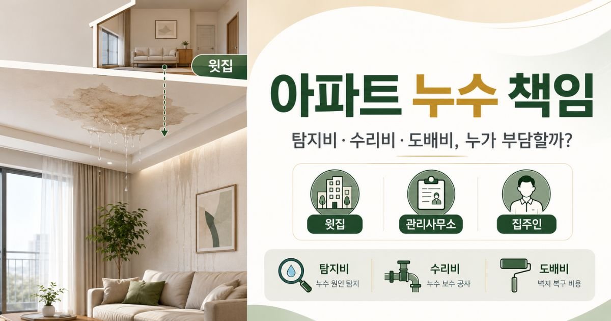 아파트 누수 책임, 윗집·관리사무소·집주인과 탐지비·수리비·도배비 부담 기준