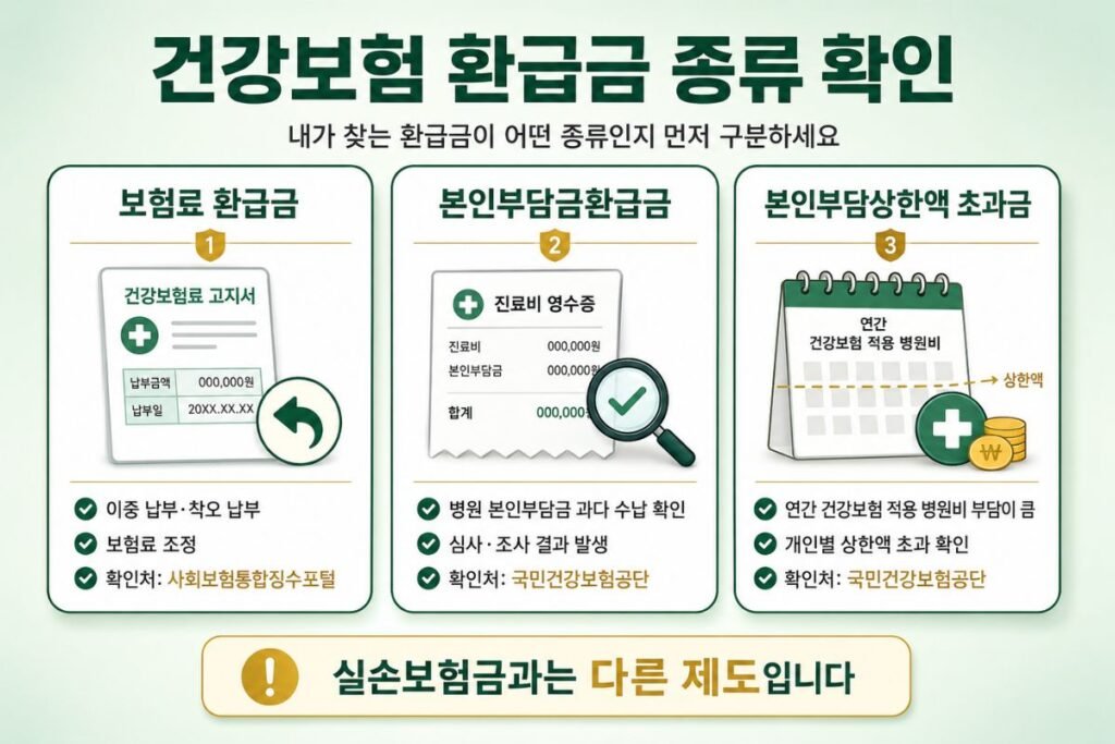 건강보험료 환급금 조회 보험료 환급금 본인부담금환급금 본인부담상한액 초과금 비교 이미지