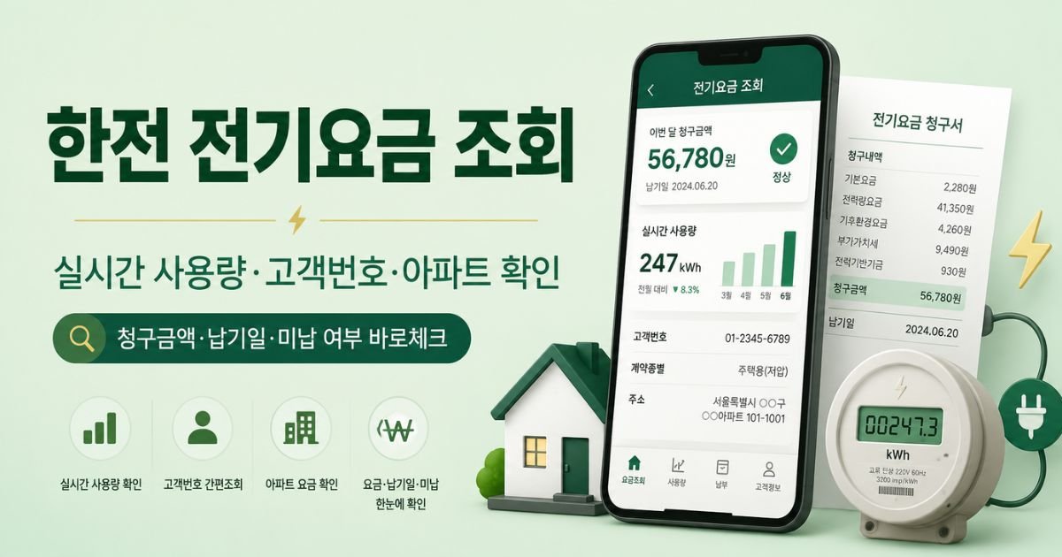 한전 전기요금 조회 실시간 사용량 고객번호 아파트 확인 대표이미지