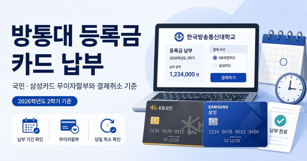 방통대 등록금 카드 납부, 국민·삼성카드 무이자할부와 결제취소 기준 안내 이미지