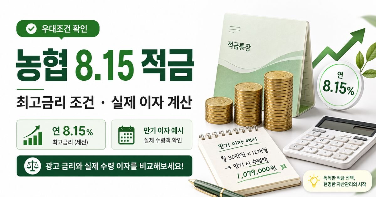 농협 8.15 적금 최고금리와 실제 적금 이자 계산 안내 이미지