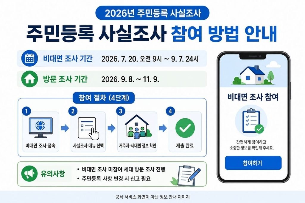 주민등록 사실조사 비대면 디지털조사 참여 절차 조사기간 방문조사 안내 이미지