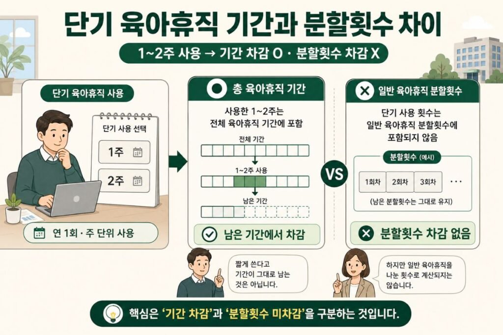 단기 육아휴직 사용기간 차감과 육아휴직 분할횟수 차이 안내 이미지