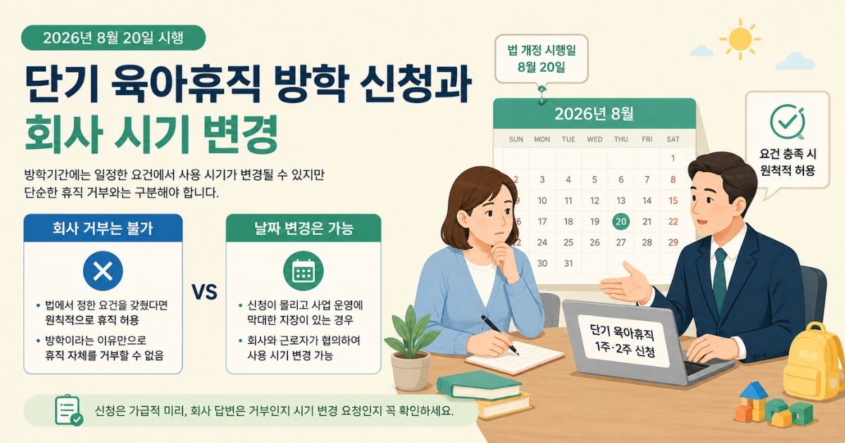 단기 육아휴직 방학 신청 시 회사 거부와 날짜 변경 기준 안내 이미지