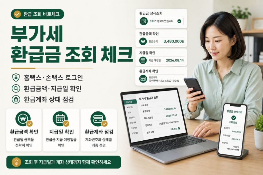 부가세 환급일 홈택스 손택스 환급금액 지급일 환급계좌 조회 체크