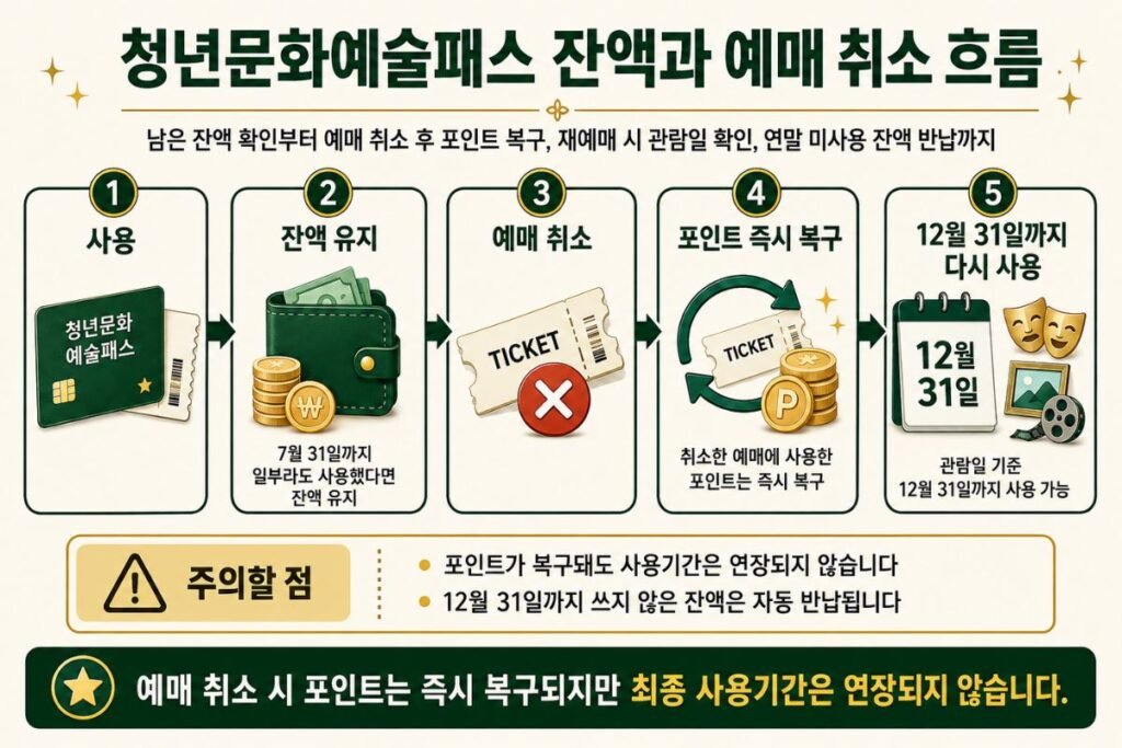 청년문화예술패스 사용기간 예매 취소 후 포인트 복구와 12월 31일 관람일 기준 안내 이미지