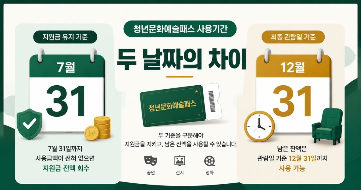 청년문화예술패스 사용기간 7월 31일 지원금 유지와 12월 31일 관람일 기준 안내 이미지